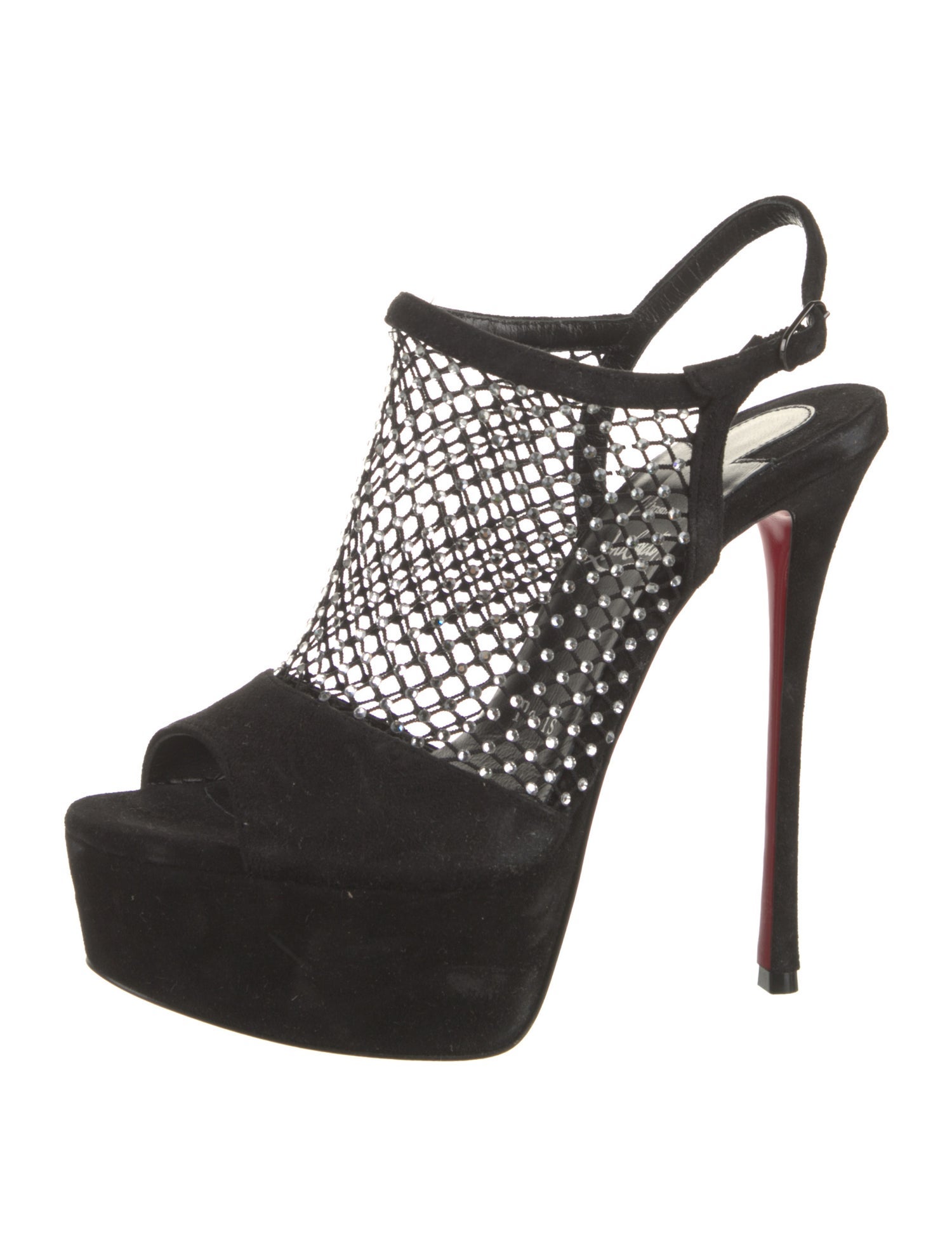 Christian Louboutin Suede Mesh Accents Slingback Sandals