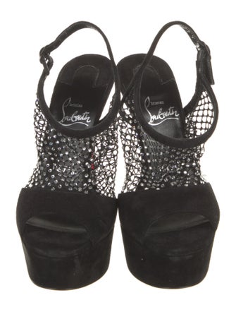 Christian Louboutin Suede Mesh Accents Slingback Sandals