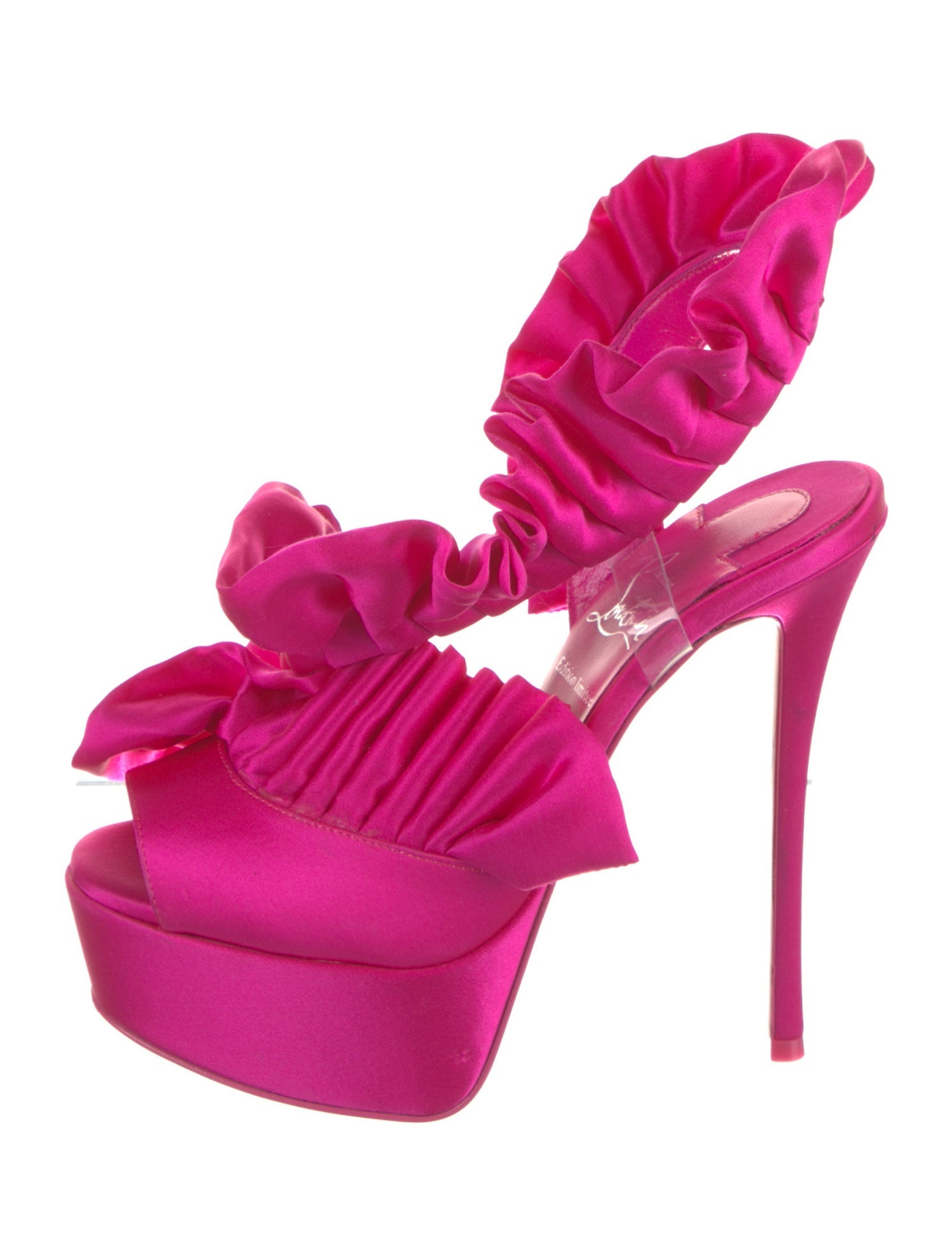 Christian Louboutin Satin Ruffle Embellishment Slingback Sandals