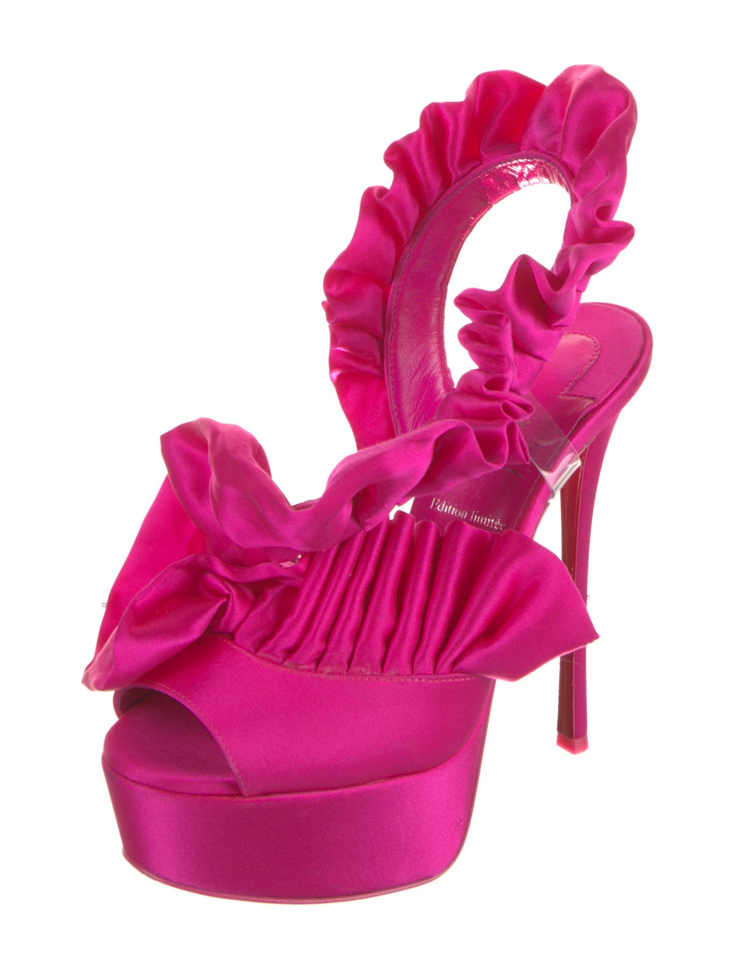 Christian Louboutin Satin Ruffle Embellishment Slingback Sandals