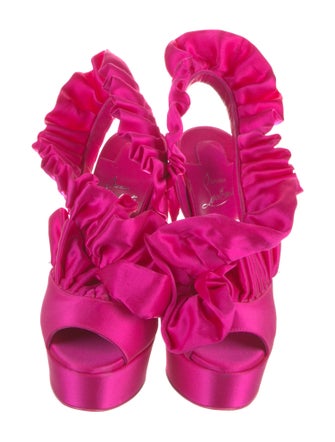 Christian Louboutin Satin Ruffle Embellishment Slingback Sandals
