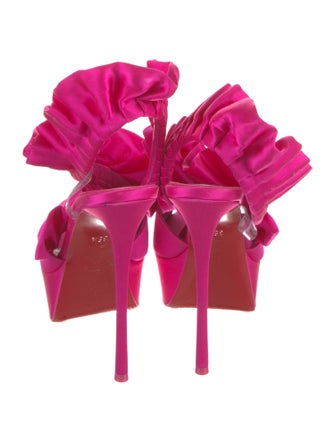 Christian Louboutin Satin Ruffle Embellishment Slingback Sandals