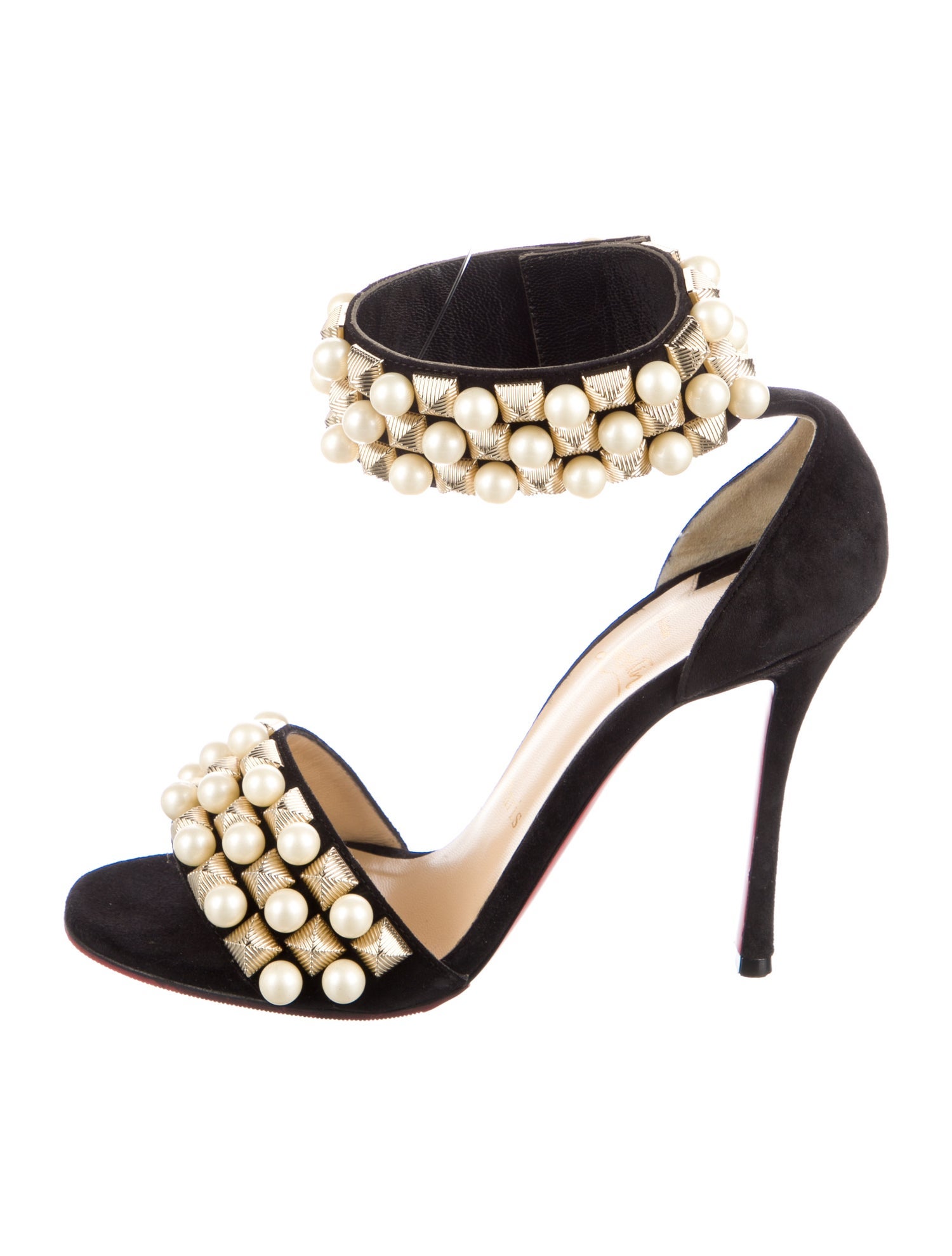 Christian Louboutin Faux Pearl Accents Suede Sandals