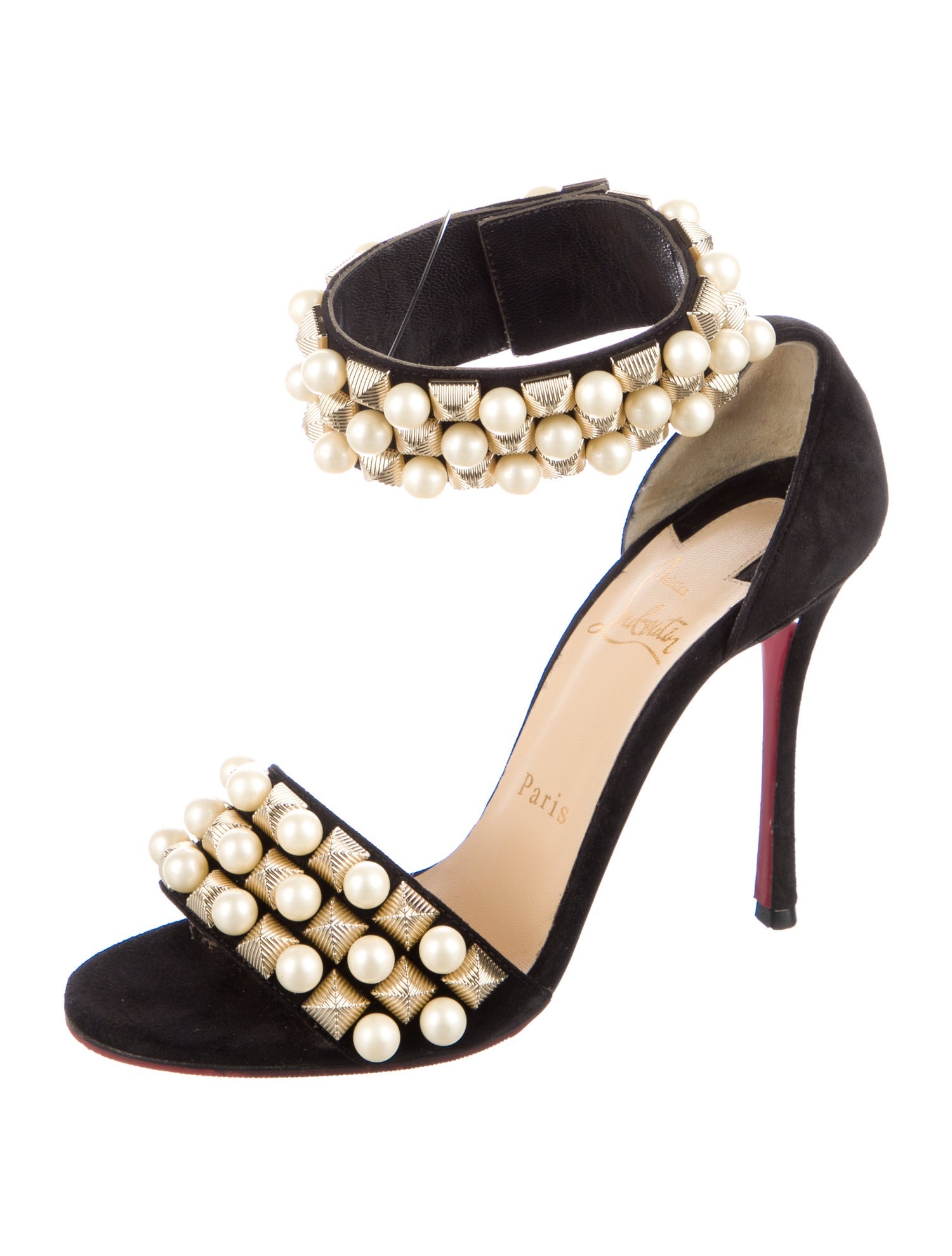 Christian Louboutin Faux Pearl Accents Suede Sandals
