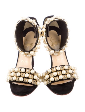 Christian Louboutin Faux Pearl Accents Suede Sandals