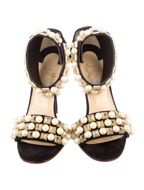 Christian Louboutin Faux Pearl Accents Suede Sandals