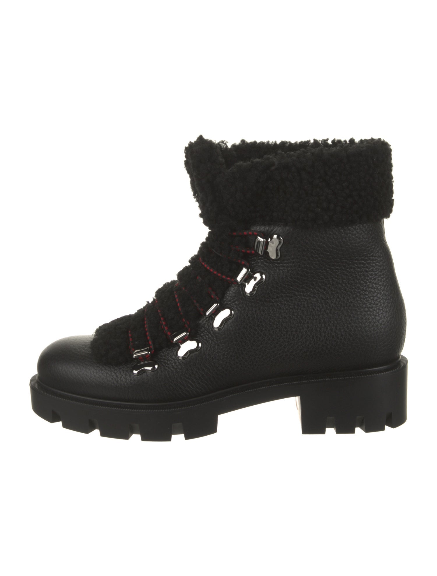 Christian Louboutin Leather Fur Trim Combat Boots