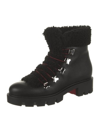 Christian Louboutin Leather Fur Trim Combat Boots