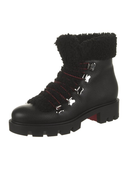 Christian Louboutin Leather Fur Trim Combat Boots