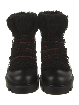 Christian Louboutin Leather Fur Trim Combat Boots