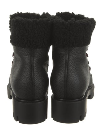 Christian Louboutin Leather Fur Trim Combat Boots