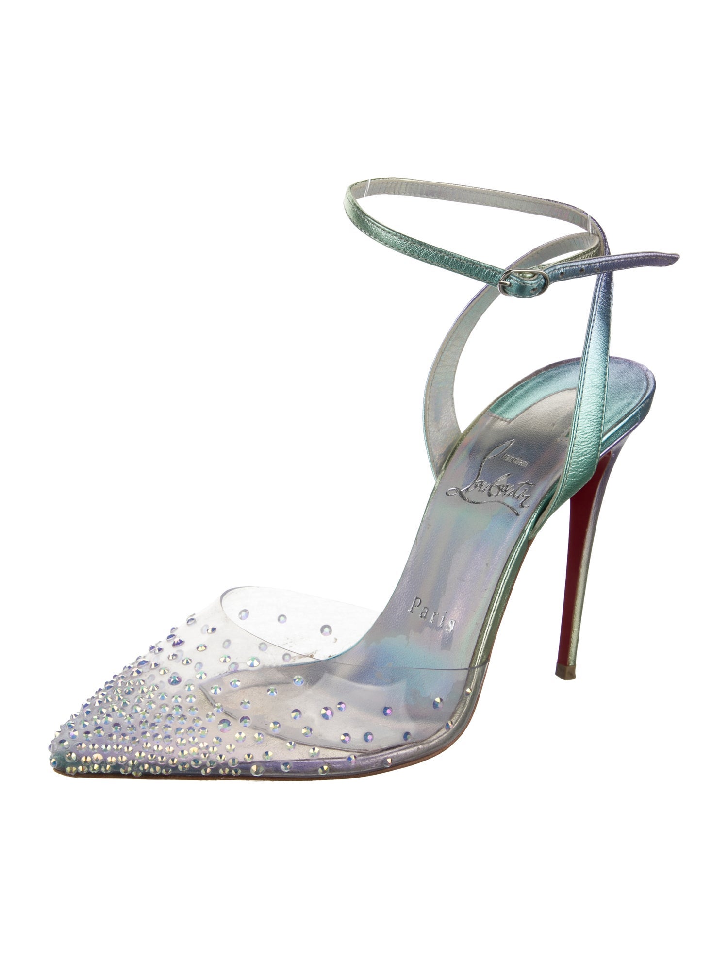 Christian Louboutin Strass Spikaqueen 100 PVC Slingback Pumps