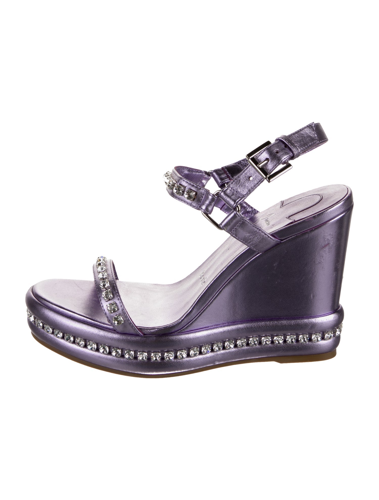 Christian Louboutin Leather Crystal Embellishments Slingback Sandals