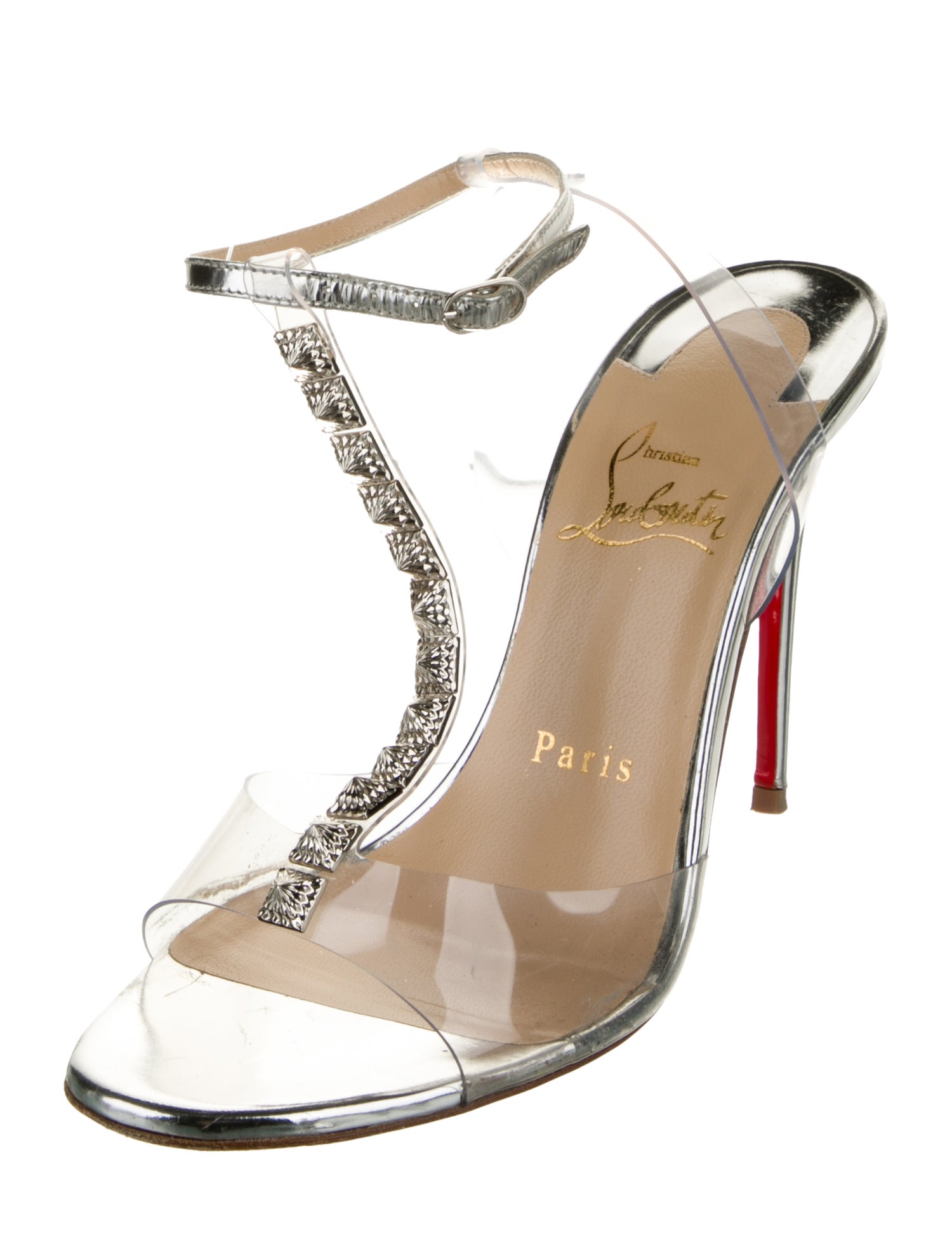 Christian Louboutin Spike Accents PVC T-Strap Sandals