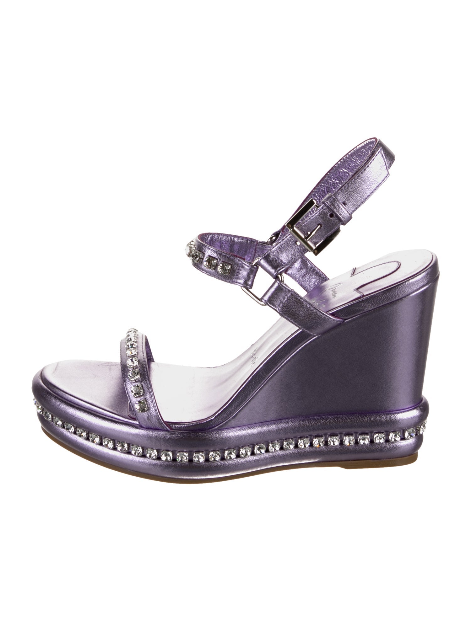 Christian Louboutin Leather Crystal Embellishments Slingback Sandals