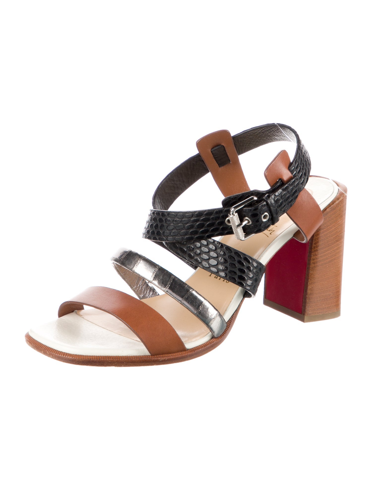 Christian Louboutin Leather Colorblock Pattern Slingback Sandals