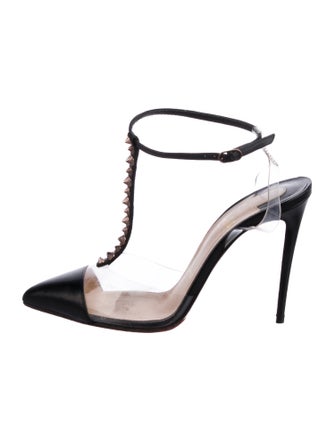 Christian Louboutin Spike Accents Leather T-Strap Pumps