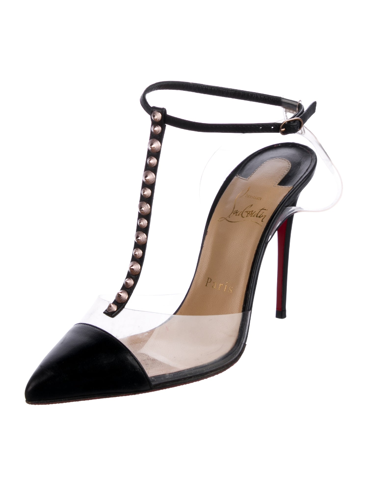 Christian Louboutin Spike Accents Leather T-Strap Pumps