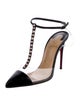 Christian Louboutin Spike Accents Leather T-Strap Pumps