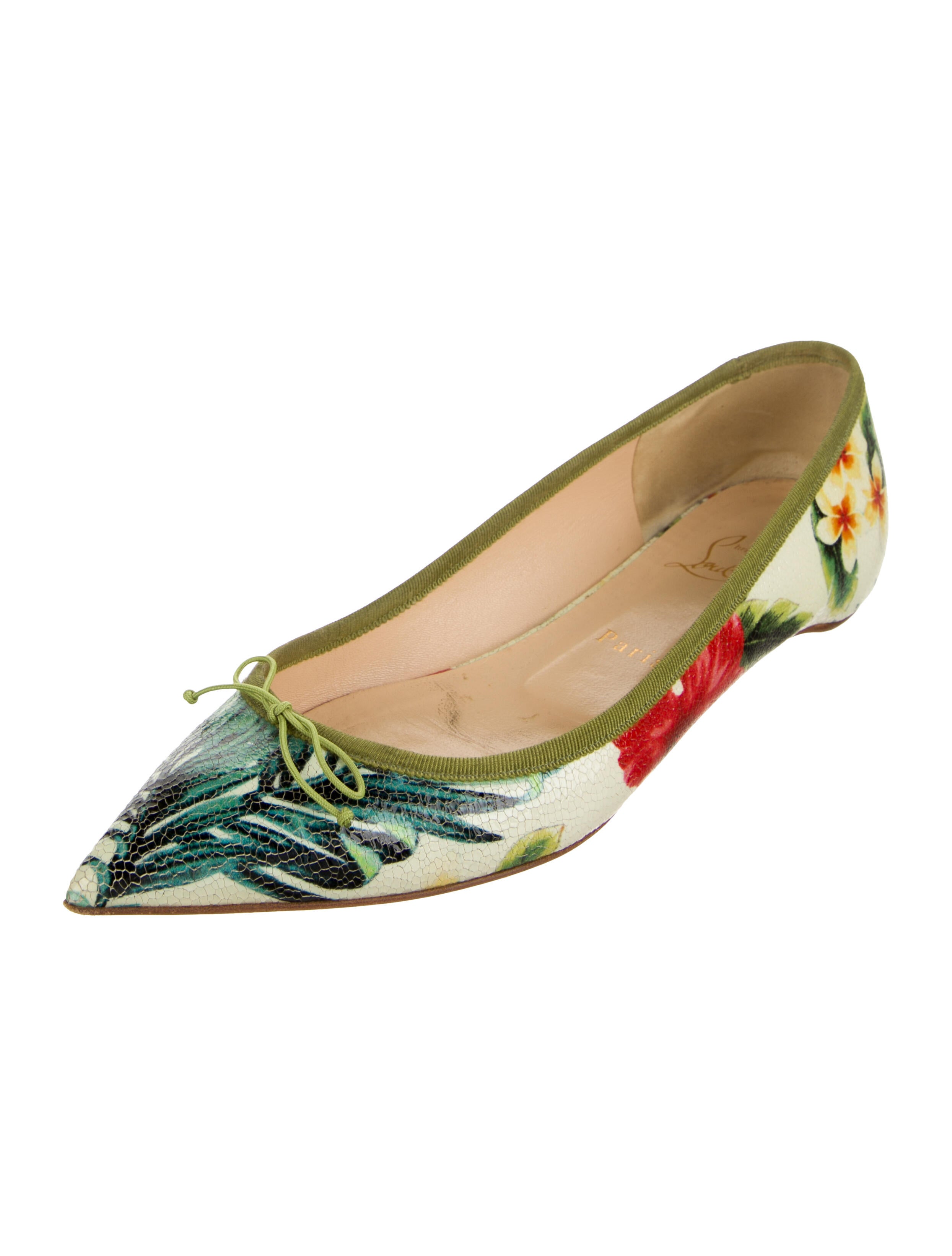 Christian Louboutin Floral Print Bow Accents Ballet Flats