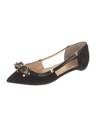 Christian Louboutin Suede Crystal Embellishments Ballet Flats