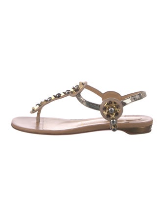 Christian Louboutin Spike Accents Leather T-Strap Sandals
