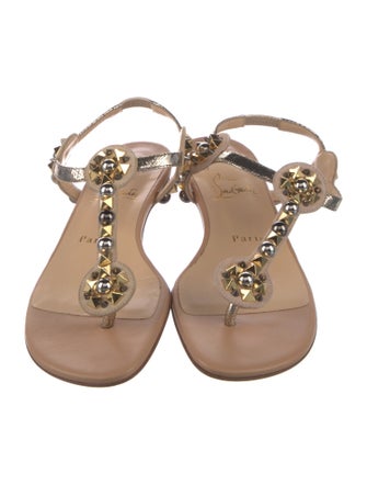 Christian Louboutin Spike Accents Leather T-Strap Sandals