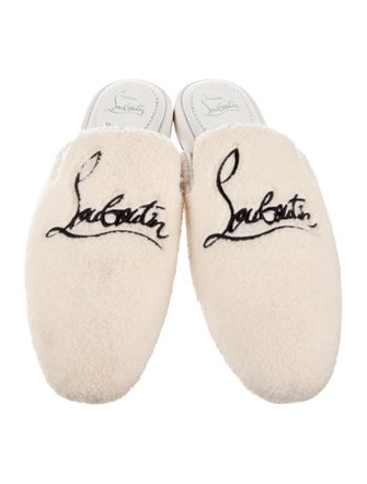 Christian Louboutin Shearling Embroidered Accent Mules