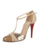 Christian Louboutin Patent Leather Colorblock Pattern T-Strap Pumps