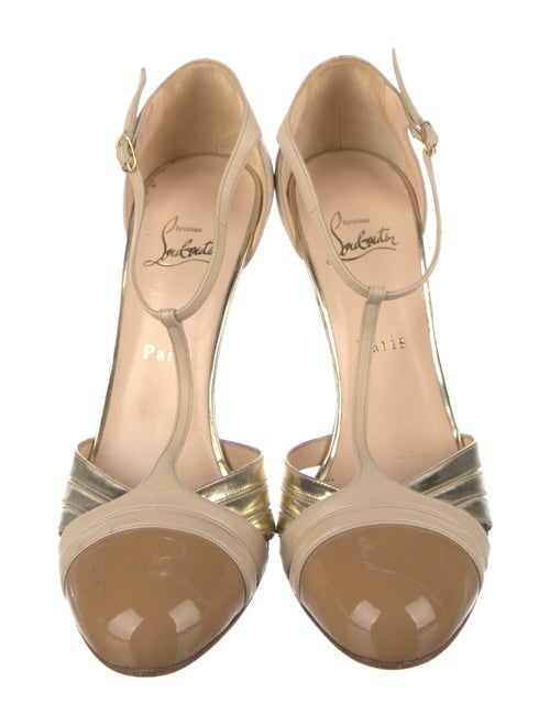 Christian Louboutin Patent Leather Colorblock Pattern T-Strap Pumps