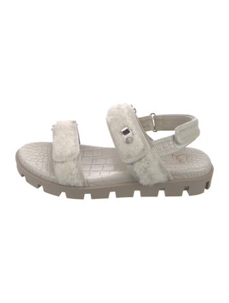 Christian Louboutin Embossed Leather Fur Trim Sandals