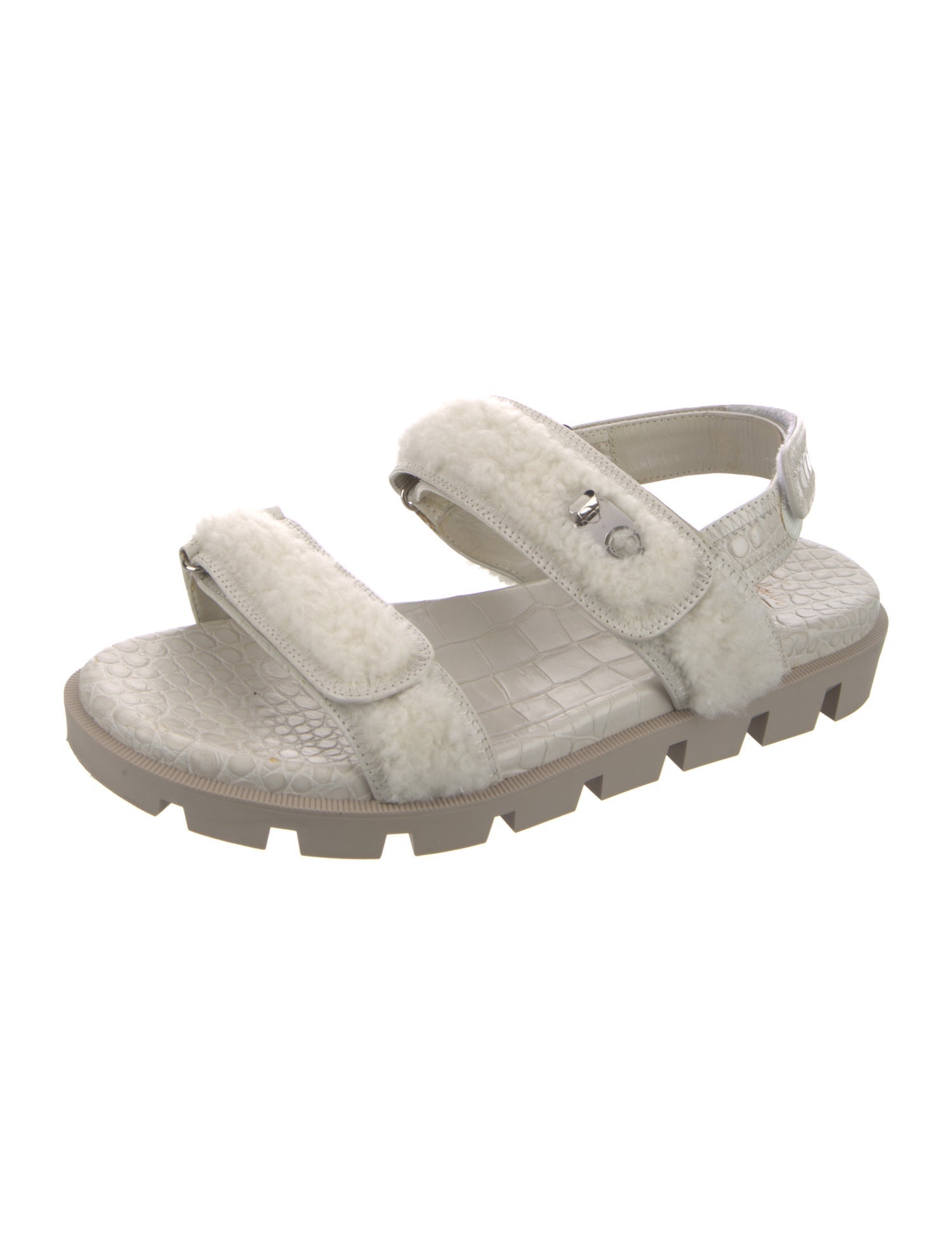 Christian Louboutin Embossed Leather Fur Trim Sandals