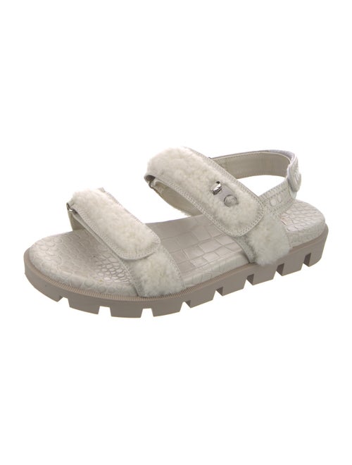 Christian Louboutin Embossed Leather Fur Trim Sandals
