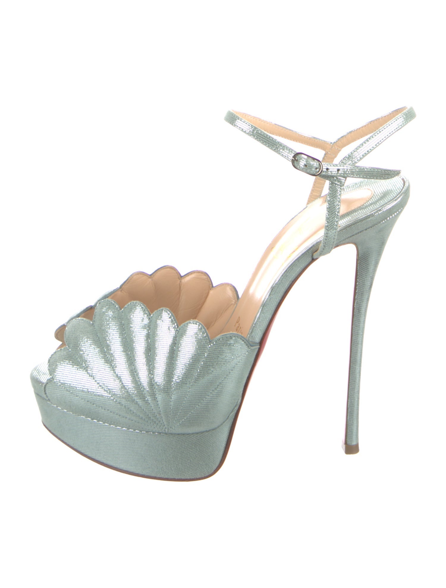 Christian Louboutin Leather Scalloped Accent Slingback Pumps