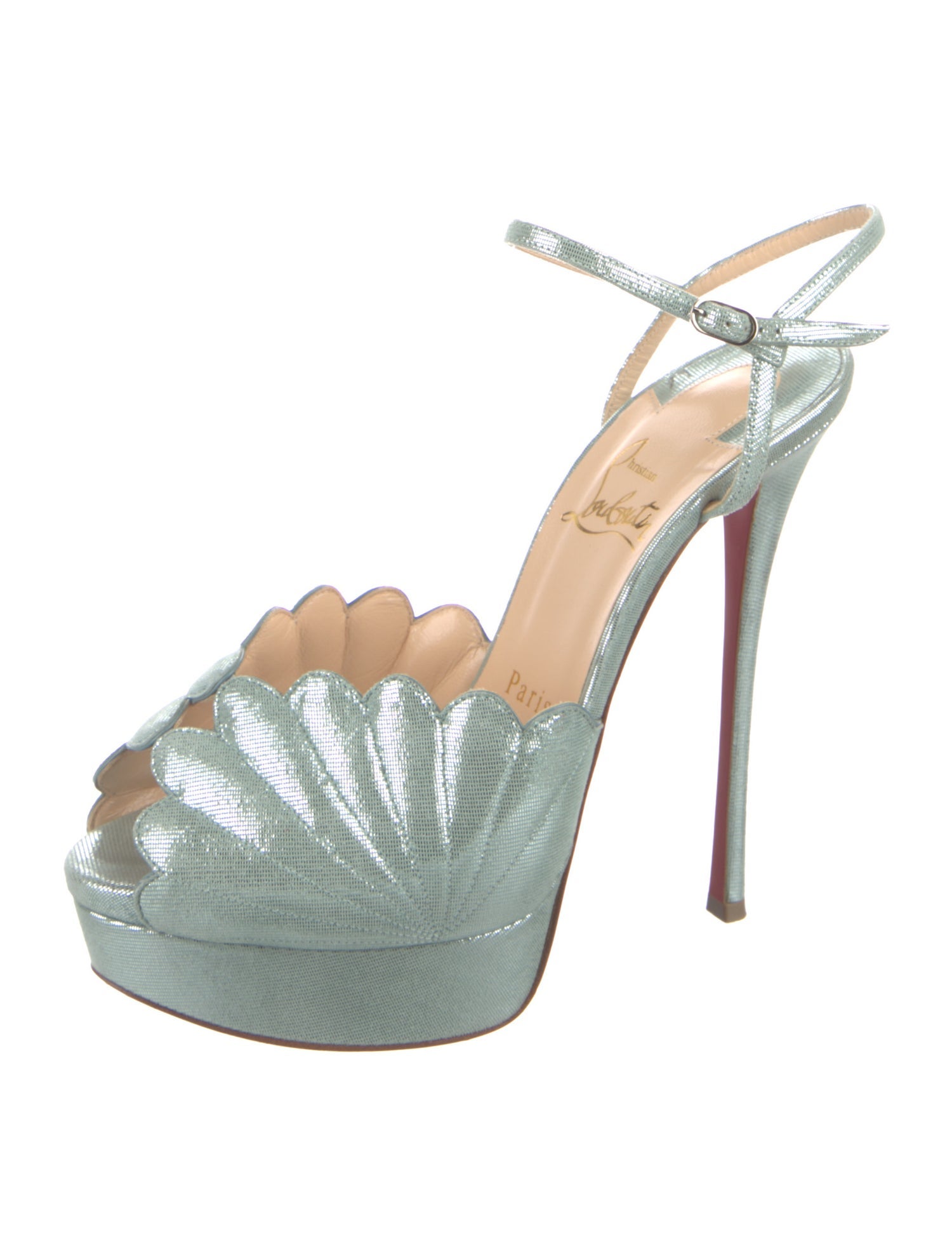 Christian Louboutin Leather Scalloped Accent Slingback Pumps