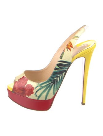 Christian Louboutin Patent Leather Floral Print Slingback Pumps