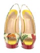 Christian Louboutin Patent Leather Floral Print Slingback Pumps