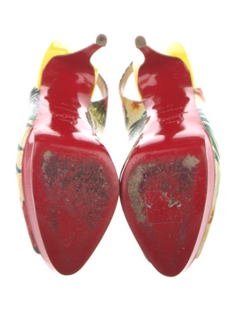 Christian Louboutin Patent Leather Floral Print Slingback Pumps