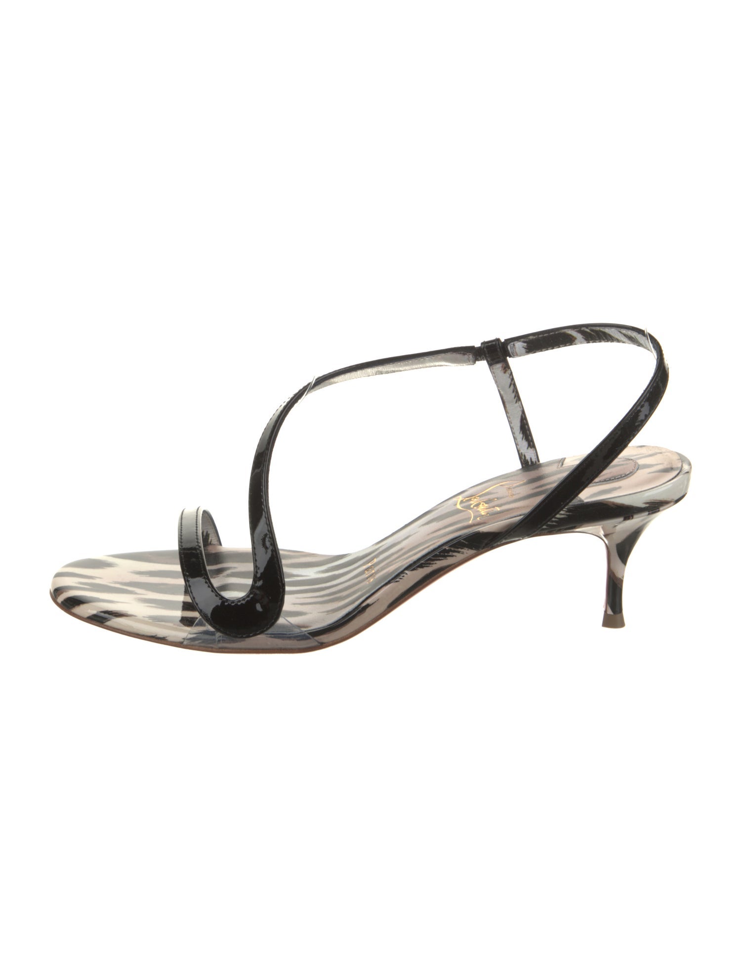 Christian Louboutin Patent Leather Animal Print Slingback Sandals