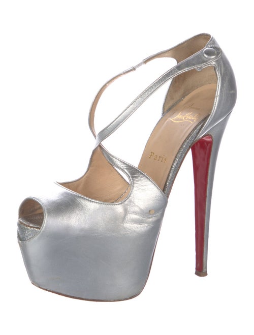 Christian Louboutin Leather Glitter Accents T-Strap Pumps