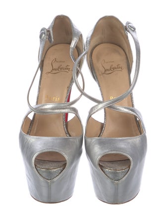 Christian Louboutin Leather Glitter Accents T-Strap Pumps
