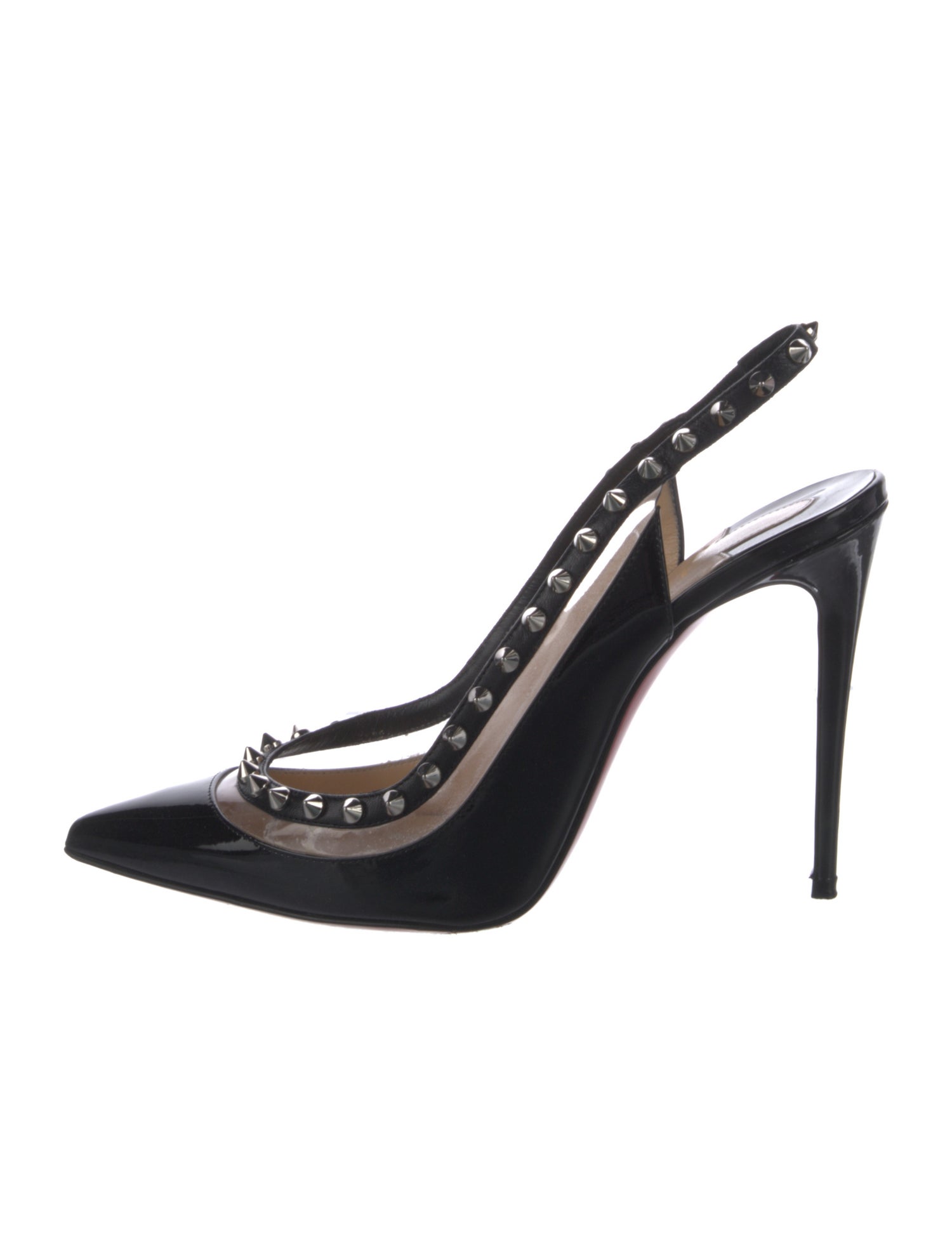 Christian Louboutin Patent Leather Studded Accents Slingback Pumps