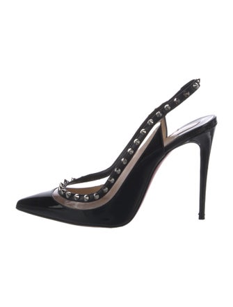 Christian Louboutin Patent Leather Studded Accents Slingback Pumps