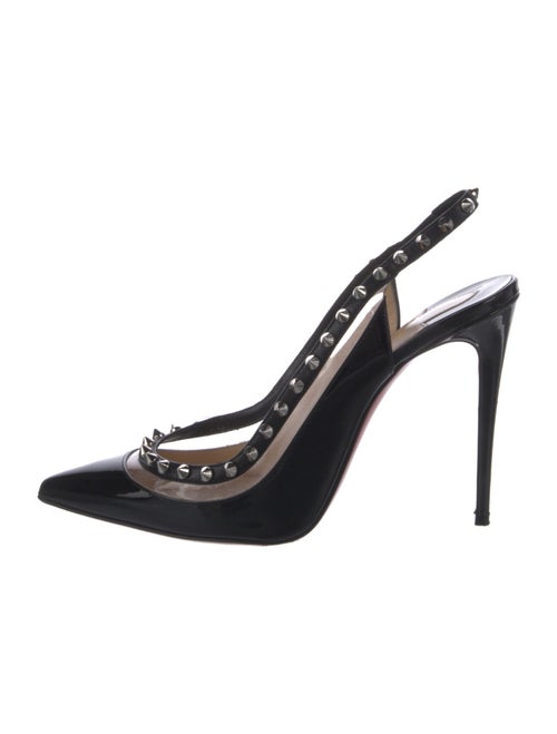 Christian Louboutin Patent Leather Studded Accents Slingback Pumps