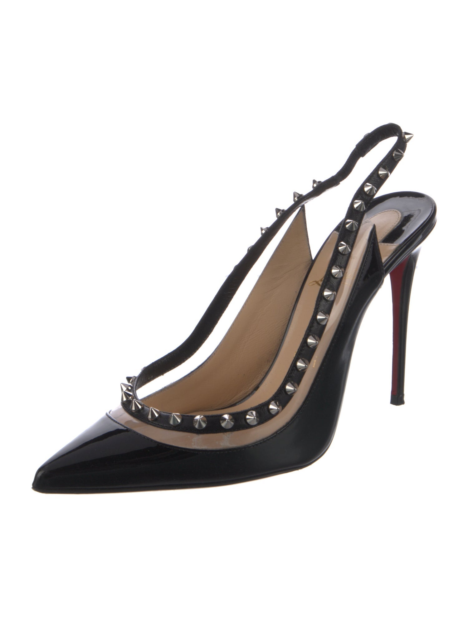 Christian Louboutin Patent Leather Studded Accents Slingback Pumps