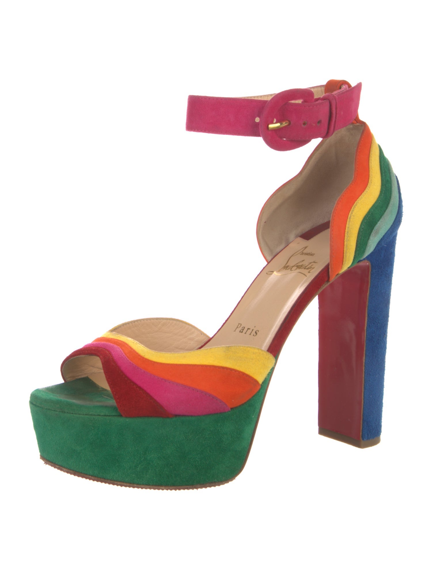Christian Louboutin Suede Colorblock Pattern D'Orsay Pumps