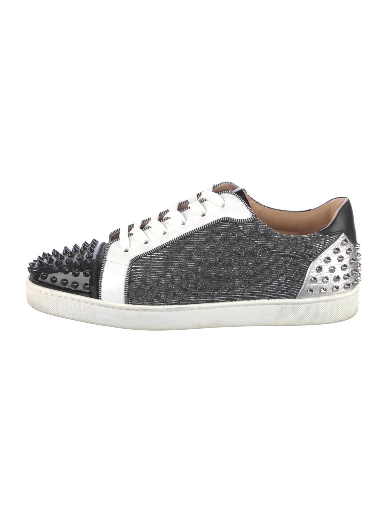 Christian Louboutin Spike Accents Colorblock Pattern Sneakers