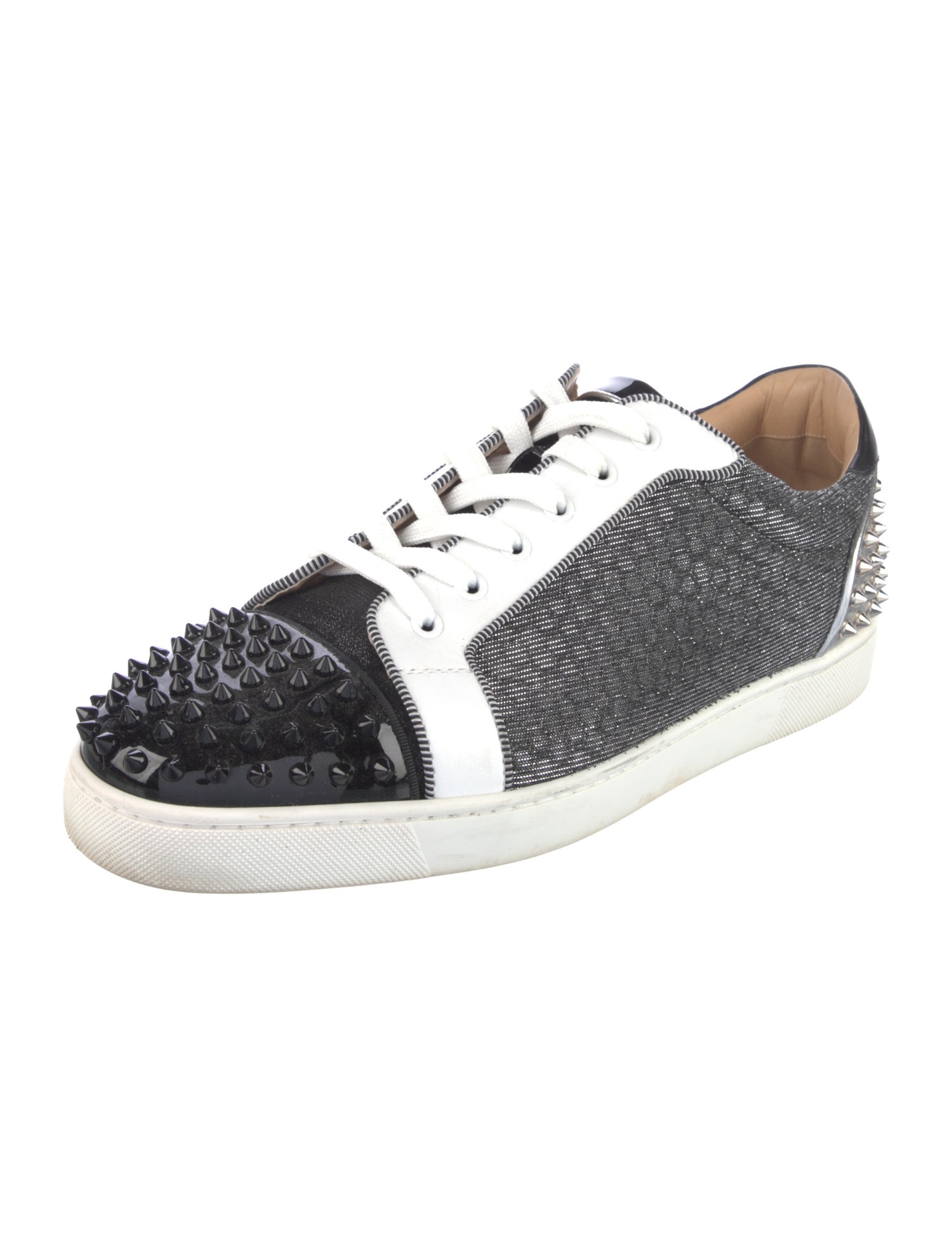 Christian Louboutin Spike Accents Colorblock Pattern Sneakers
