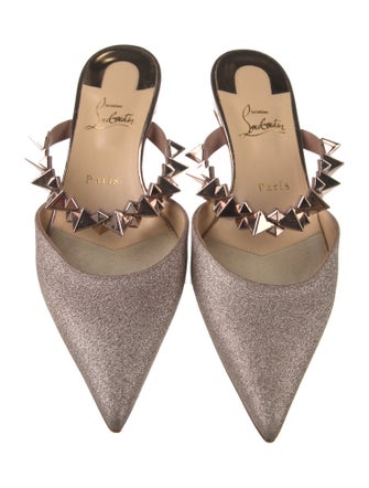 Christian Louboutin Spike Accents Glitter Mules