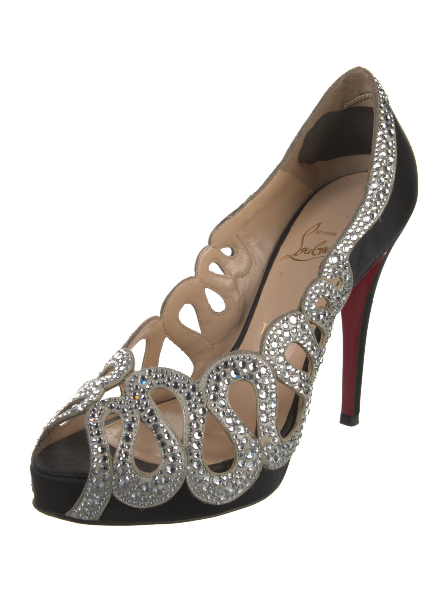Christian Louboutin Satin Crystal Embellishments Pumps